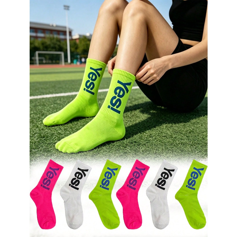 Sports Socks - 1/4 paar fluorescerende sokken met letterpatroon,