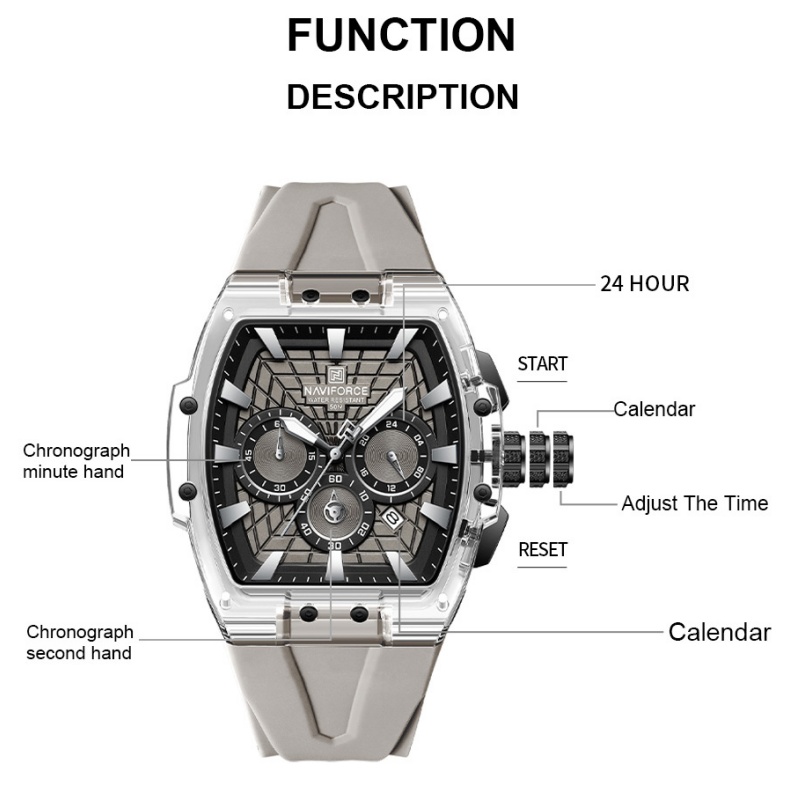 Running Watch - NAVIFORCE Herenhorloge 5ATM Waterdicht Multifunctioneel Chronograaf