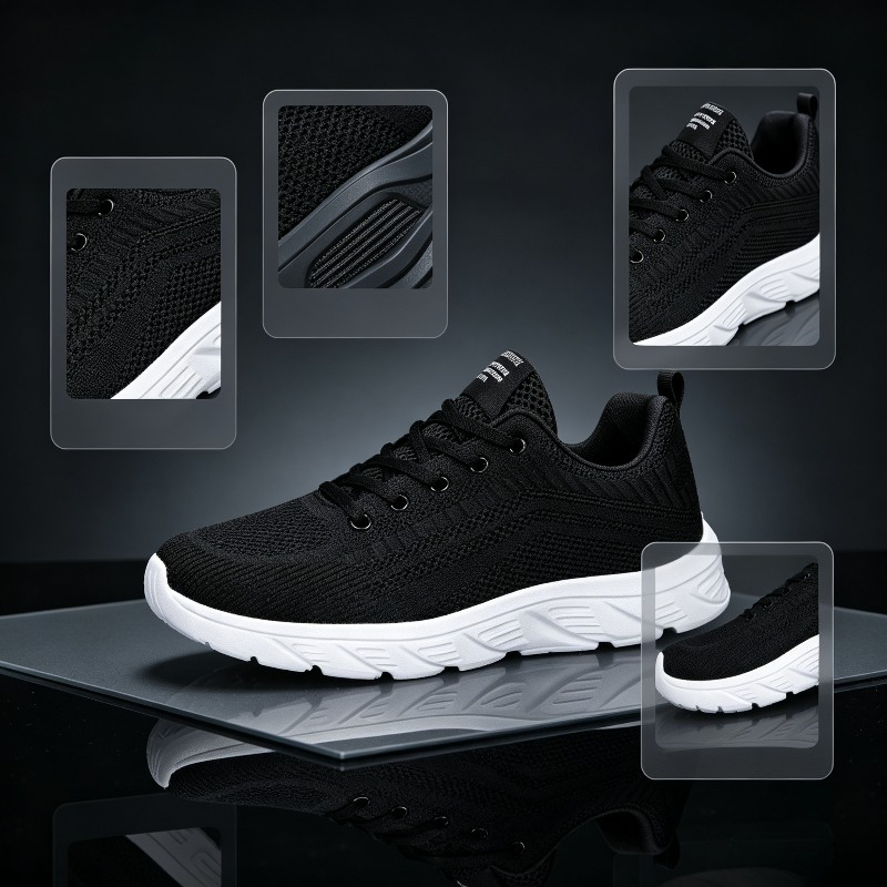 Running Shoes Men - Ademende gebreide sneakers voor heren, wit,